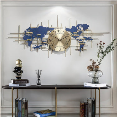 The Global Traveler:Gold Grid and Blue Continents Wall Decor (59 x 20 Inches)